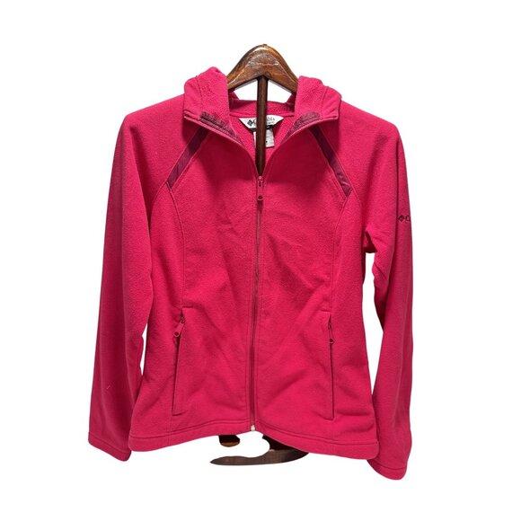 Columbia Size Medium Pink Zip Up Hood Pocket Fleece Athletic Jacket - Picture 1 of 6